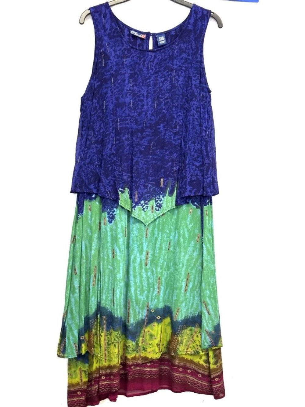 Phool Dress Boho Blue & Green Size Large Sleeveless Midi  NWOT
